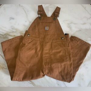 Carhartt Bib Overalls 3T Kids Double Knee Brown Outdoor Rugged Flannel Lined